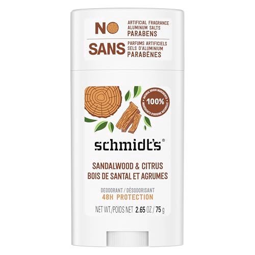 Schmidts AluminumFree Vegan Deodorant Sandalwood  Citrus for Women and Men with 24 Hour Odor Protection Natural Ingredients CrueltyFree 265 oz